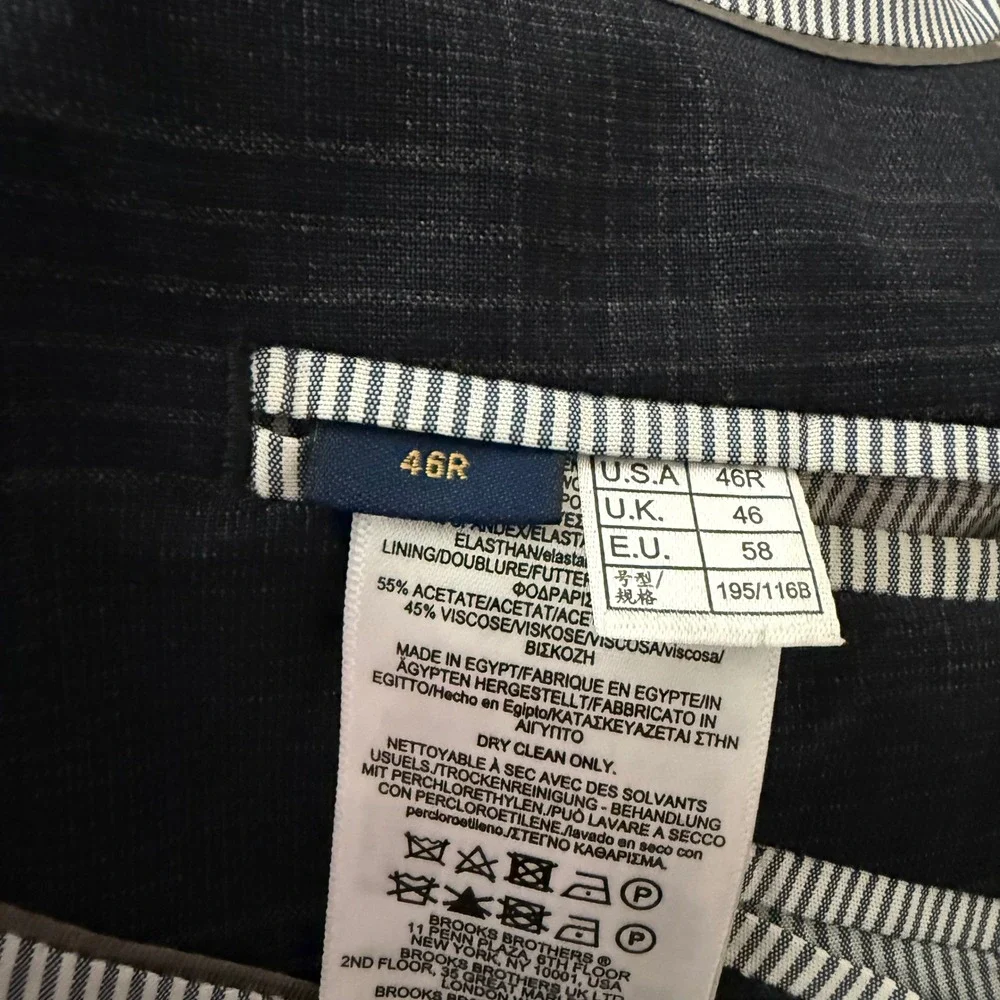 Brooks Brothers Explorer Regent Fit Blazer 46R Navy Blue Glen Plaid Wool Blend